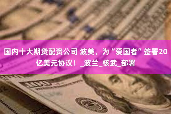 国内十大期货配资公司 波美，为“爱国者”签署20亿美元协议！_波兰_核武_部署